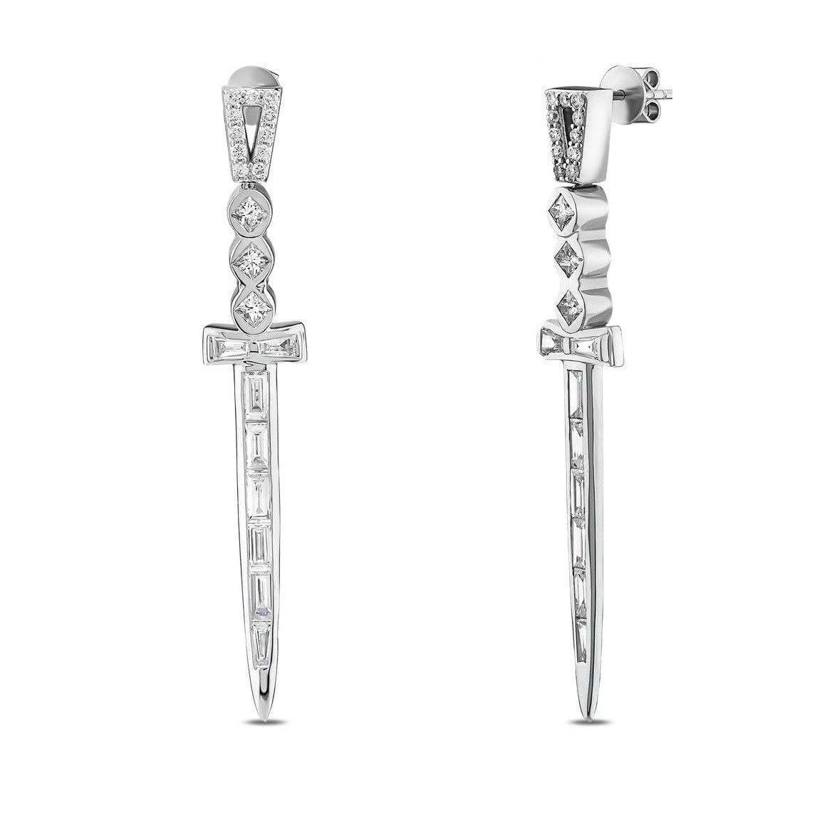 Bee Goddess Sword Earring, White Gold