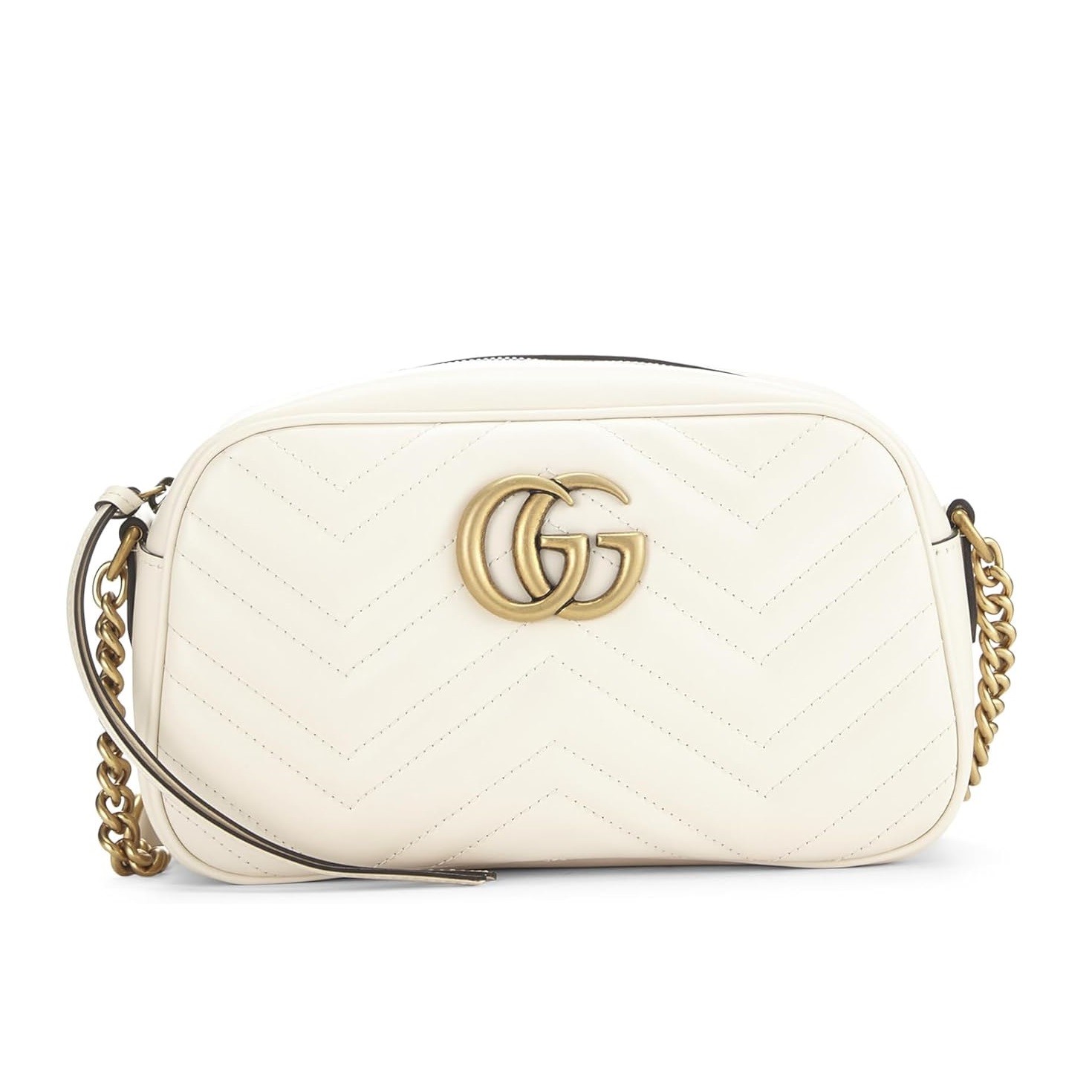 Gucci Pre-Loved White Leather GG Marmont Crossbody Small, White