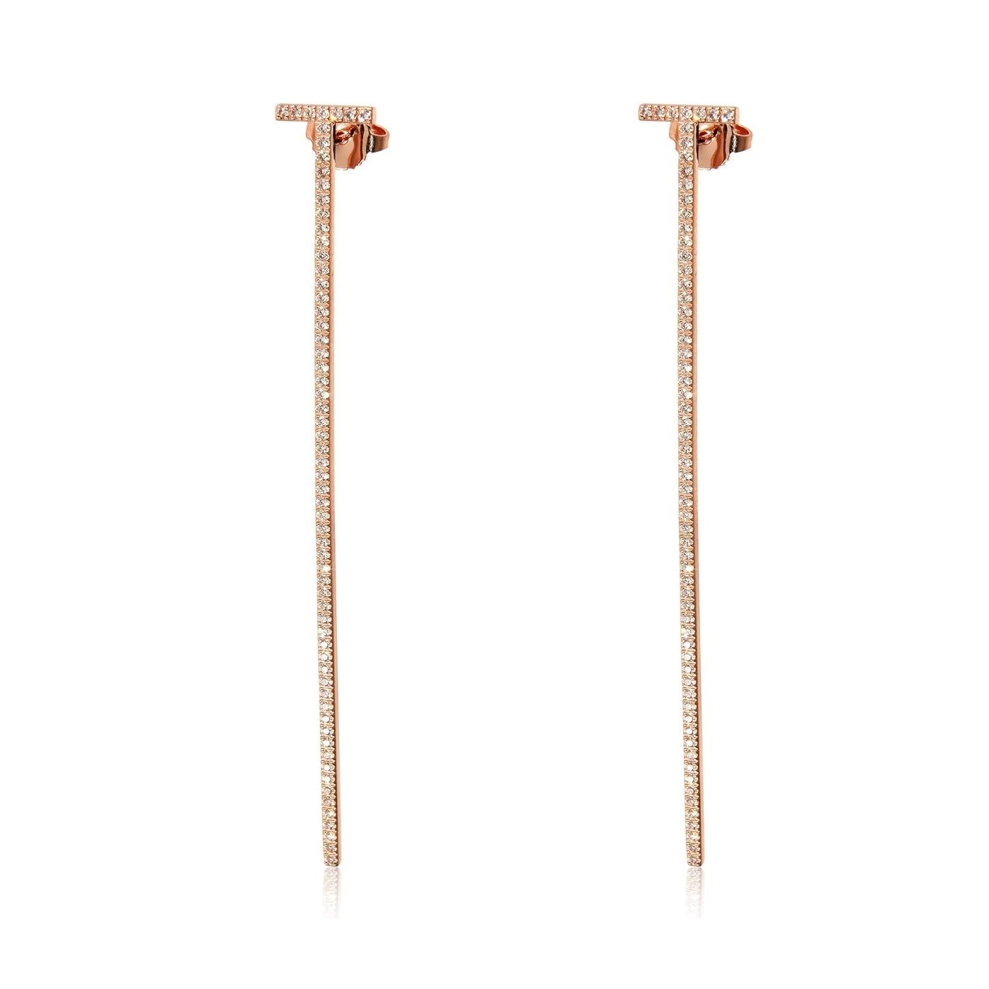 Tiffany & Co. Pre-Loved, Tiffany T Elongated Wire Bar Earrings in 18K Rose Gold 0.47 CTW, 70 mm
