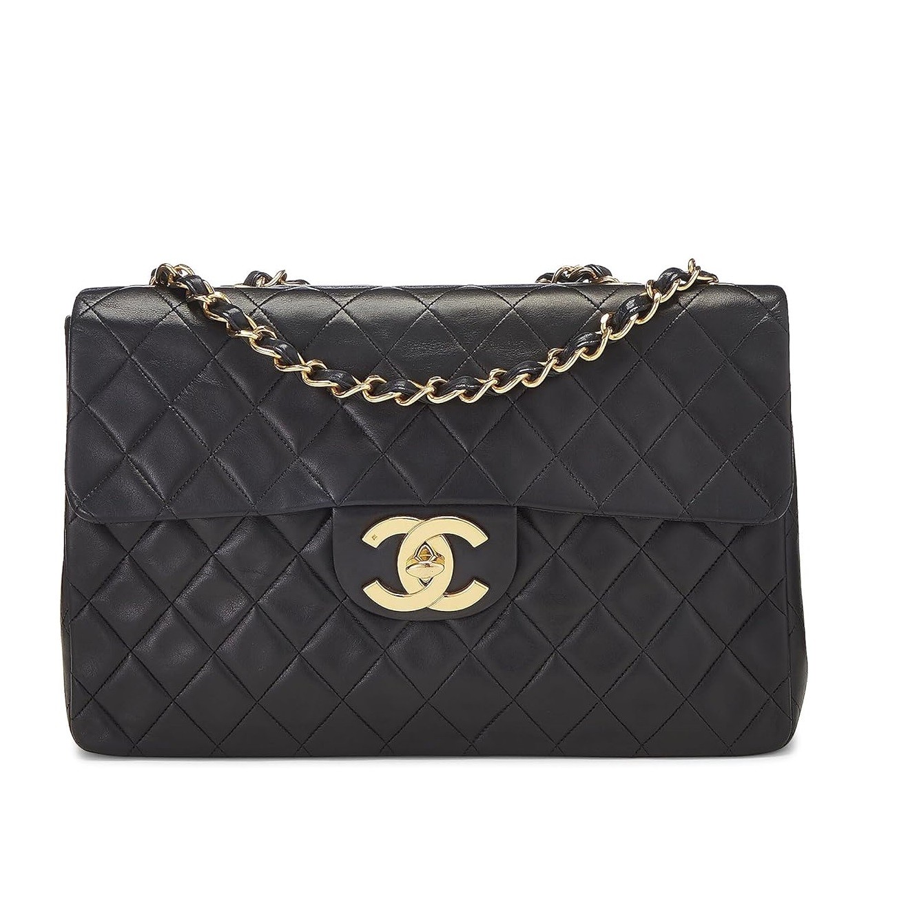 CHANEL Pre-Loved Black Quilted Lambskin Half Flap Maxi, Black