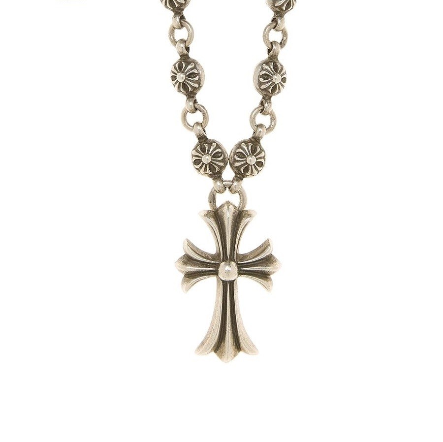 Chrome Hearts Pre-Loved Sterling Silver Filigree Cross Ball Chain Necklace, Silver
