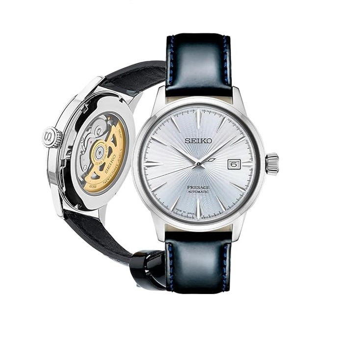 SEIKO Automatic Watch for Men - Presage Cocktail Time - Patterned with Golden Numerals and Date Calendar, 50m Water-Resistant