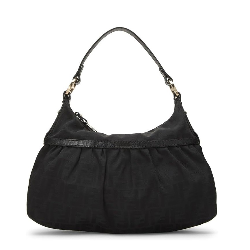 FENDI Pre-Loved Black Zucca Canvas Shoulder Bag Medium, Black