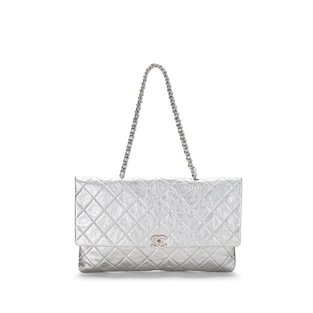CHANEL Pre-Loved Metallic Silver Quilted Calfskin Big Bang Flap Large, Silver