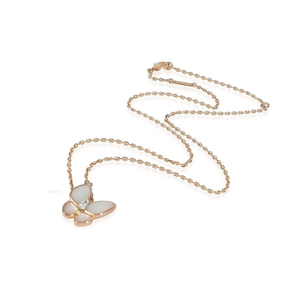 Van Cleef & Arpels Pre-Loved, Two Butterfly Mother Of Pearl Pendant in 18K Rose Gold, 16 in