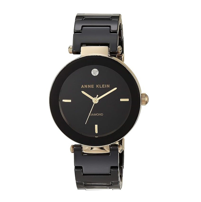 Anne Klein Women's Black Ceramic Bracelet Watch with Diamond Accent