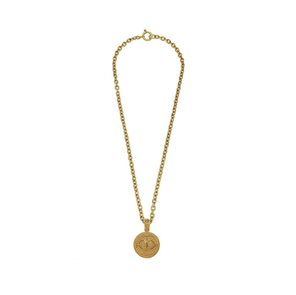 CHANEL Pre-Loved Gold Filigree 'CC' Round Necklace, Gold