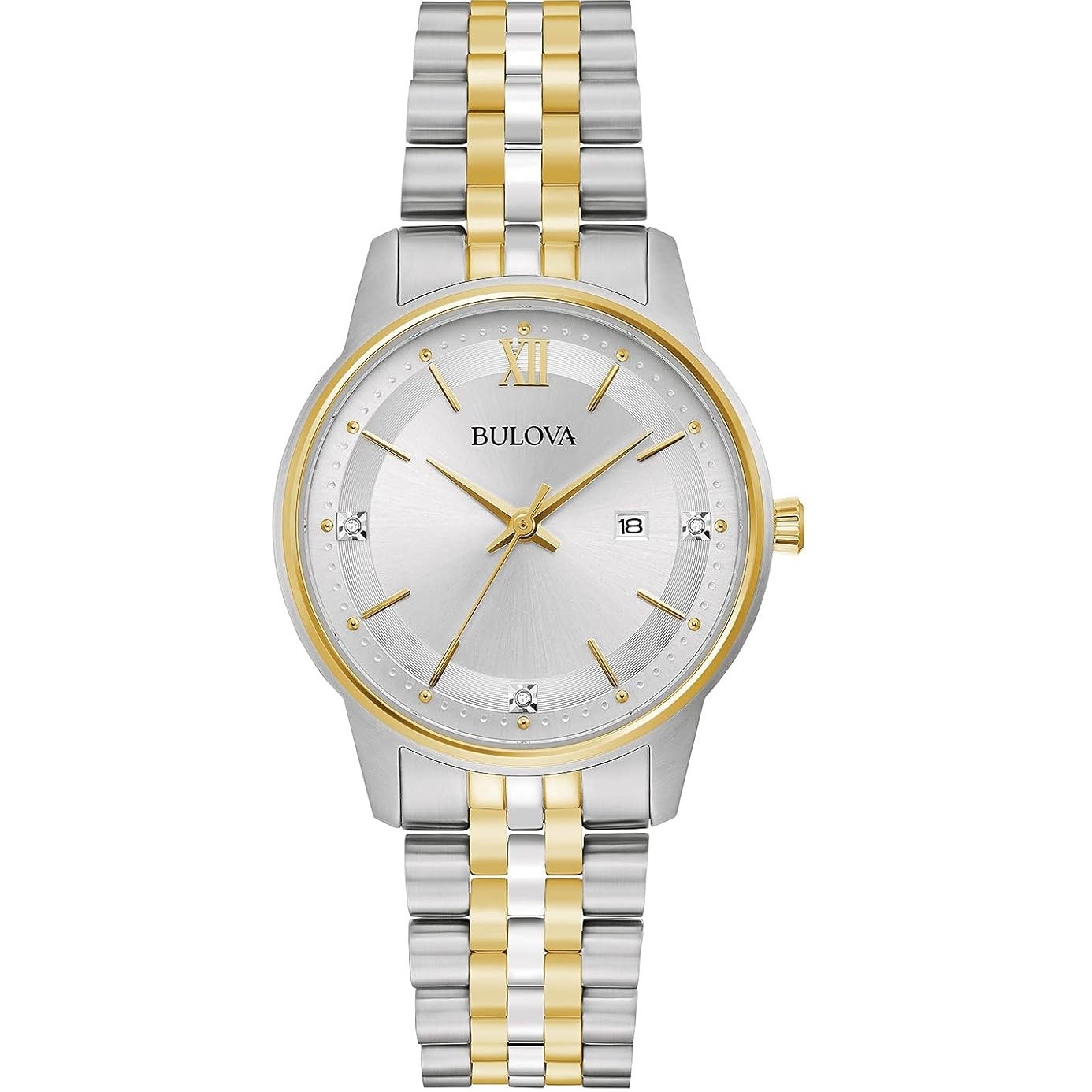 Bulova Ladies' Classic Diamond Two-Tone Gold Stainless Steel 3-Hand Calendar Date Quartz Watch