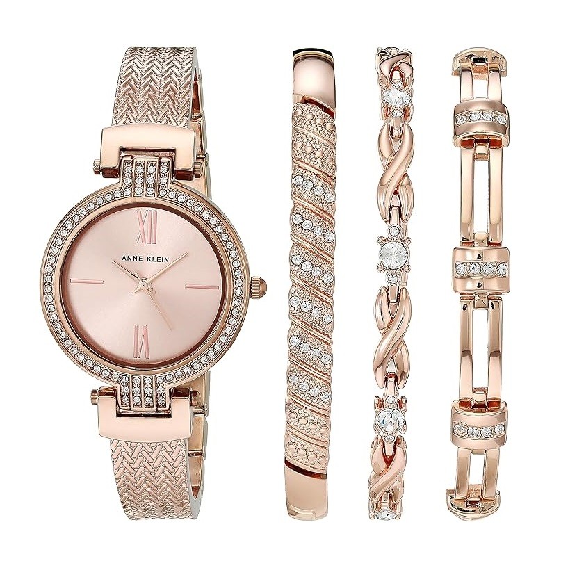 Anne Klein Women's Premium Crystal Accented Watch and Bracelet Set, AK/3584