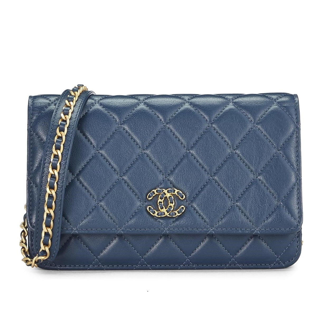 CHANEL Pre-Loved Blue Quilted Lambskin Infinity Wallet on Chain (WOC), Blue