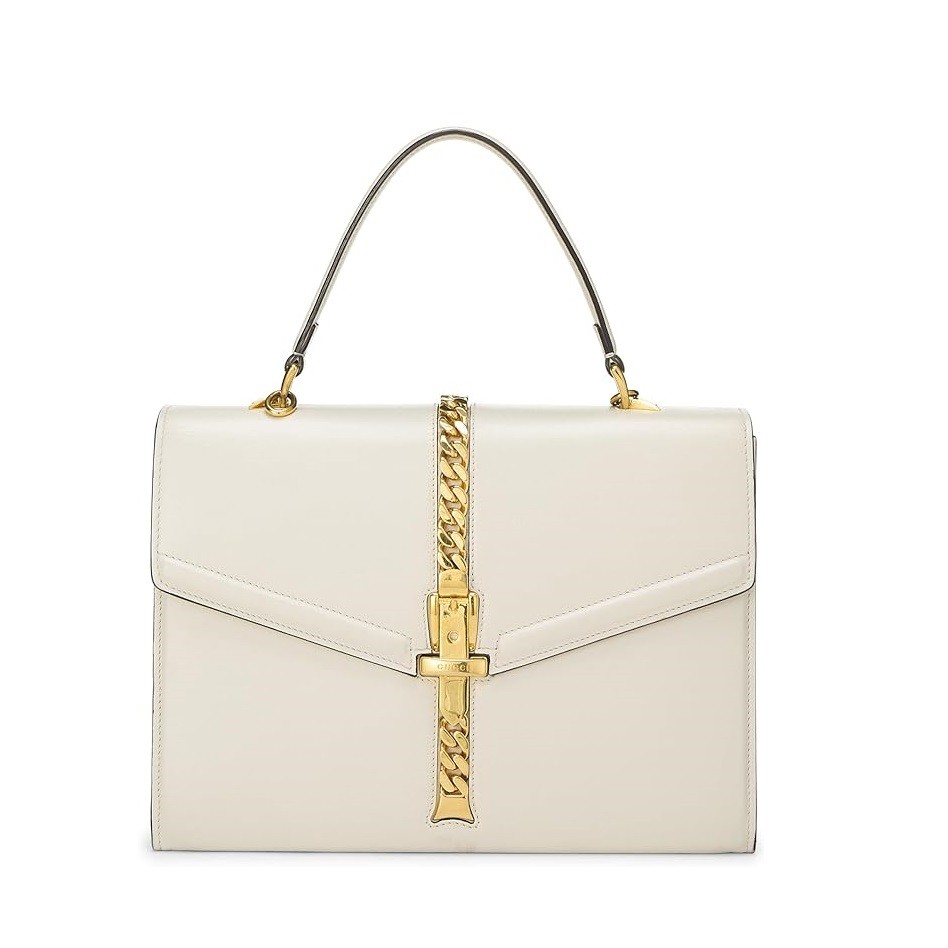 Gucci Pre-Loved White Leather Sylvie 1969 Top Handle Bag Small, White