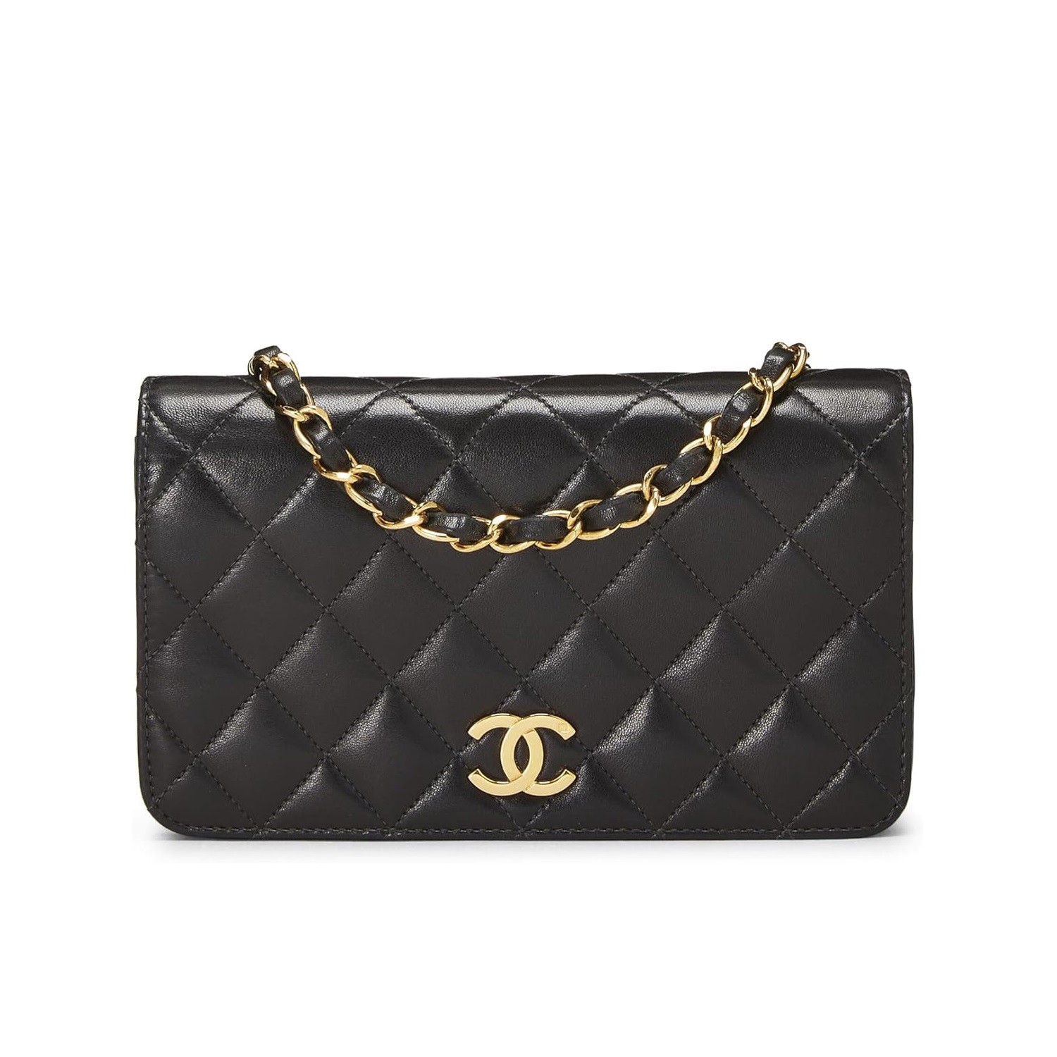 CHANEL Pre-Loved Black Quilted Lambskin Snap Full Flap Mini, Black