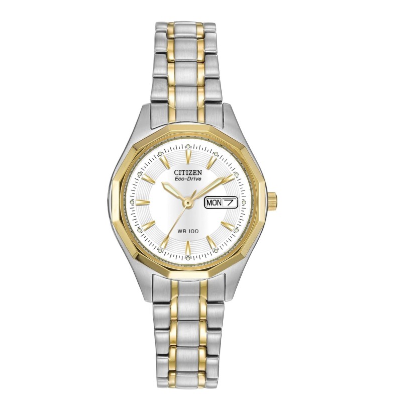 Citizen Women's Eco-Drive Dress Classic Watch in Two-tone Stainless Steel, White Dial (Model: EW3144-51A)