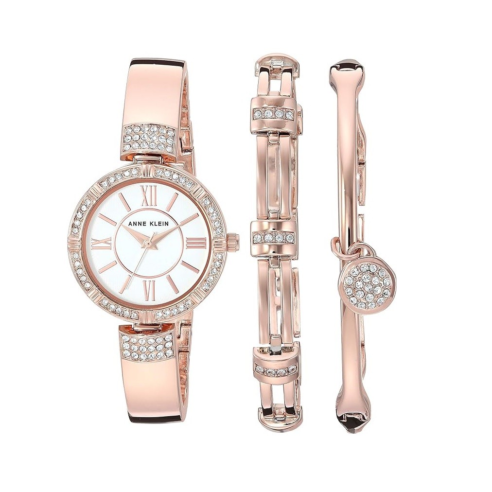Anne Klein Women's Premium Crystal Accented Watch and Bracelet Set
