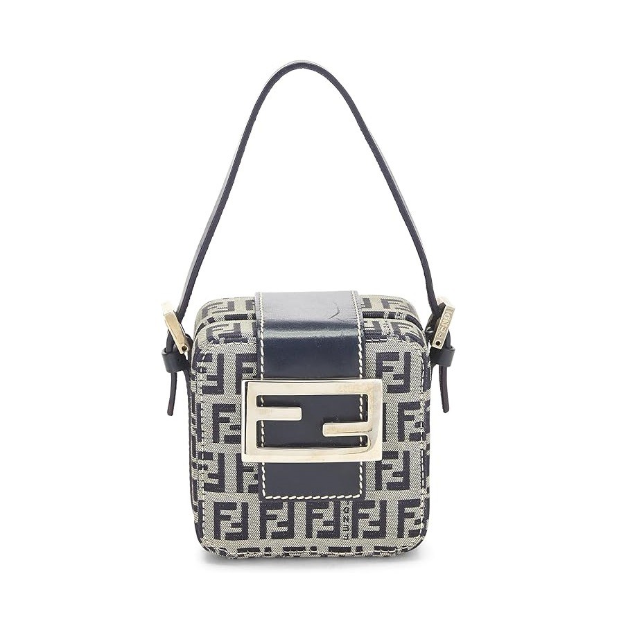 FENDI Pre-Loved Navy Zucchino Canvas Handbag Mini, Navy