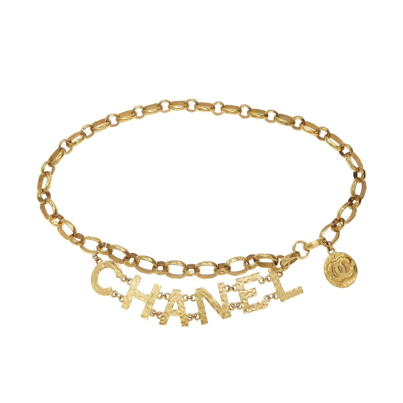 CHANEL Pre-Loved Gold Hammered Logo Chain Belt, Gold