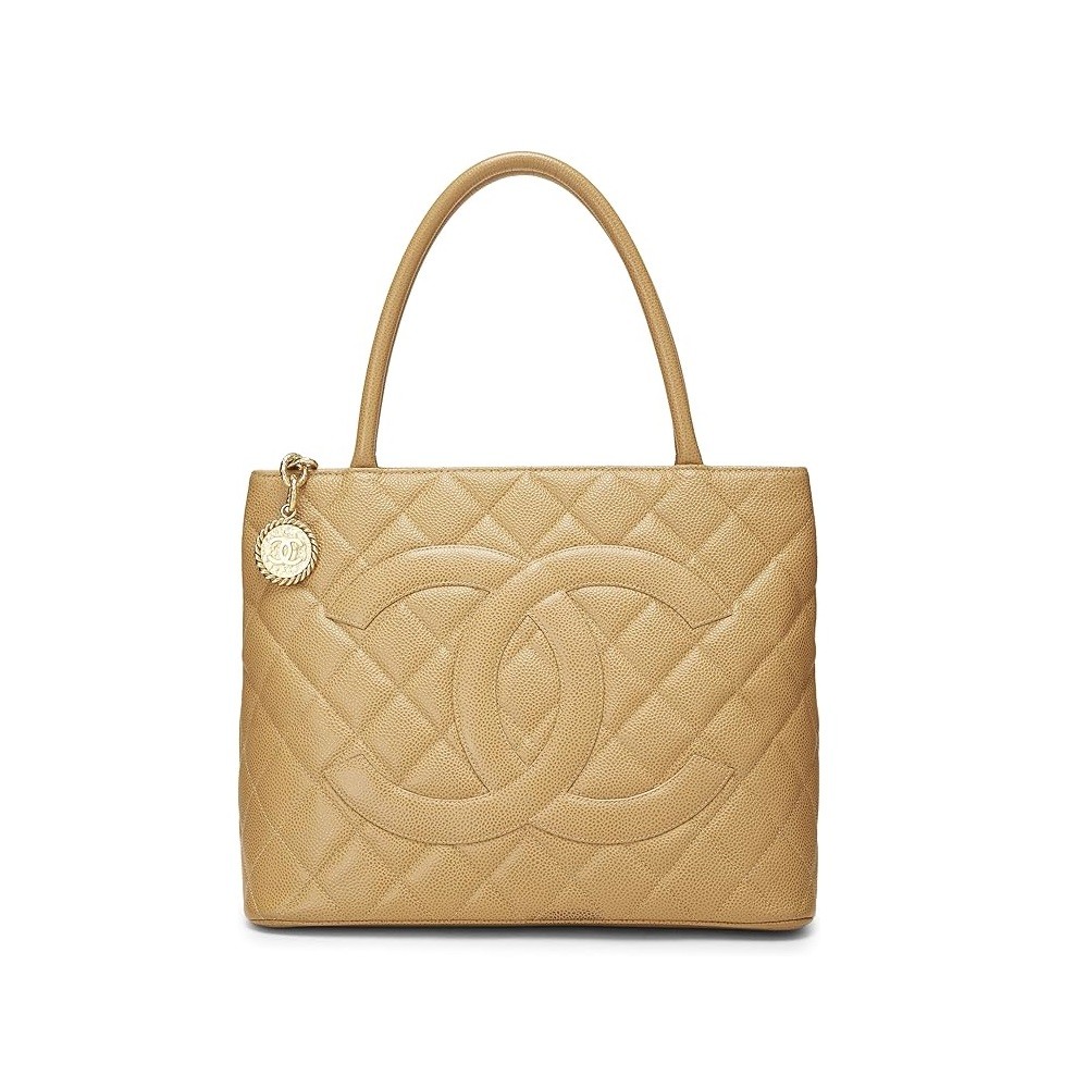 CHANEL Pre-Loved Beige Quilted Caviar Medallion Tote, Beige