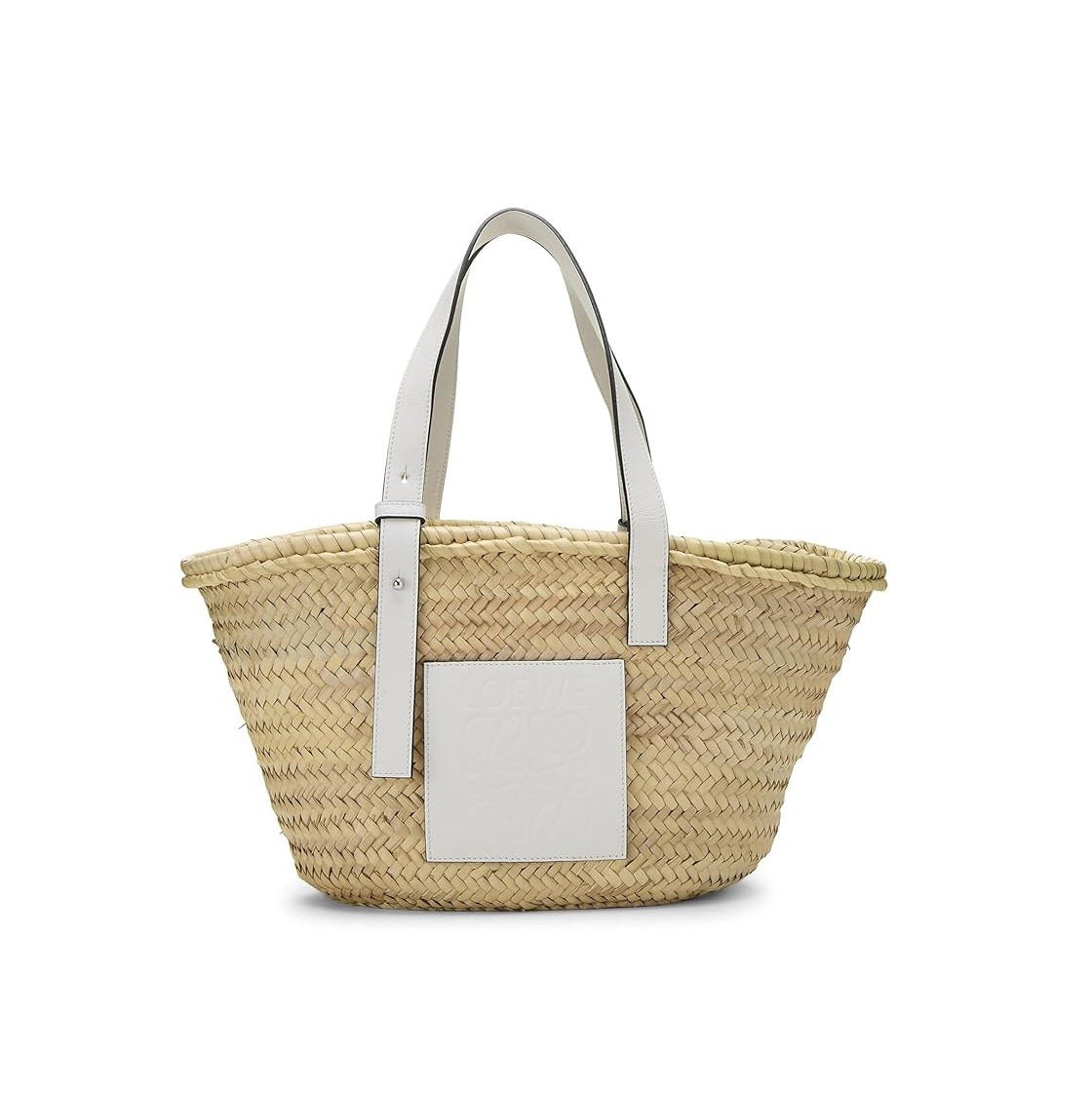 LOEWE Pre-Loved White Raffia Basket Bag Medium, White