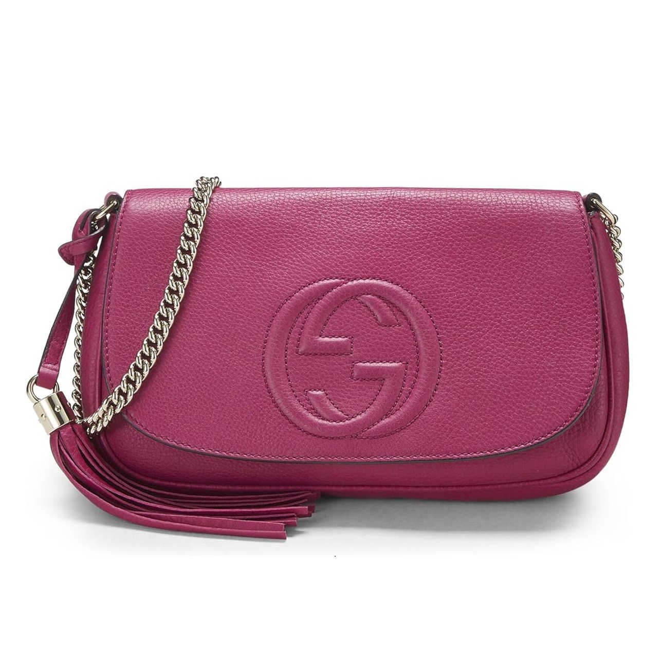 Gucci Pre-Loved Pink Grained Leather Soho Chain Flap Crossbody, Pink