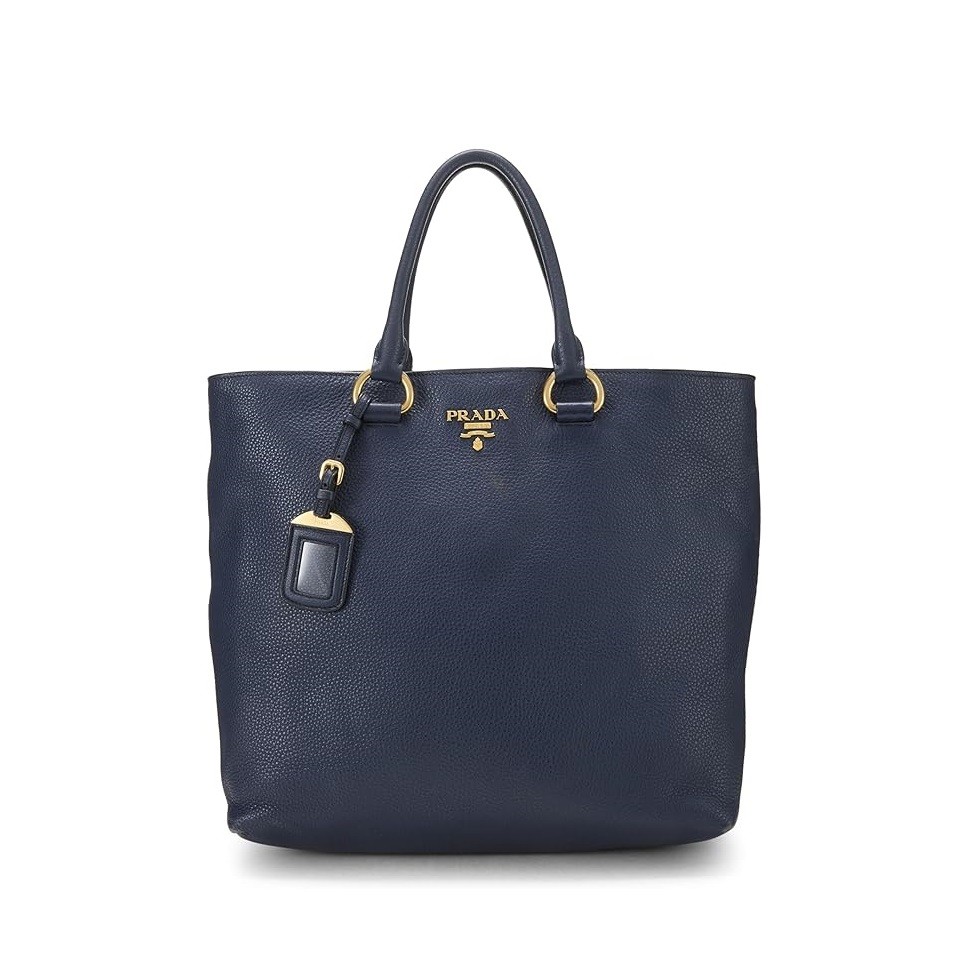 Prada Pre-Loved Blue Vitello Daino Shopping Tote, Navy