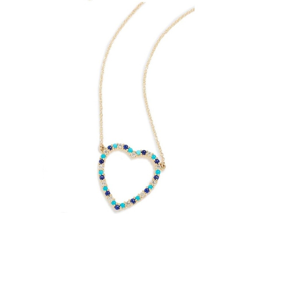 Jennifer Meyer Jewelry Women's 18k Large Diamond, Turquoise and Lapis Open Heart Necklace