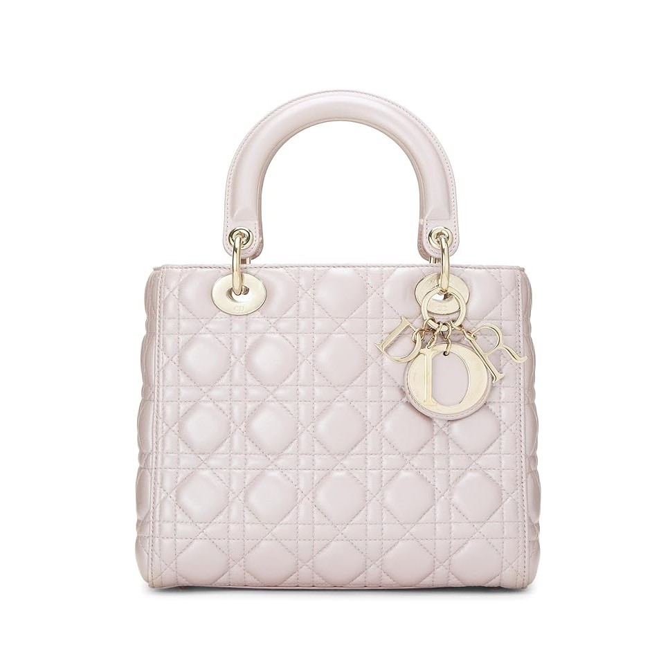 Dior Pre-Loved Pearly Pink Cannage Quilted Lambskin Lady Dior Medium, Pink