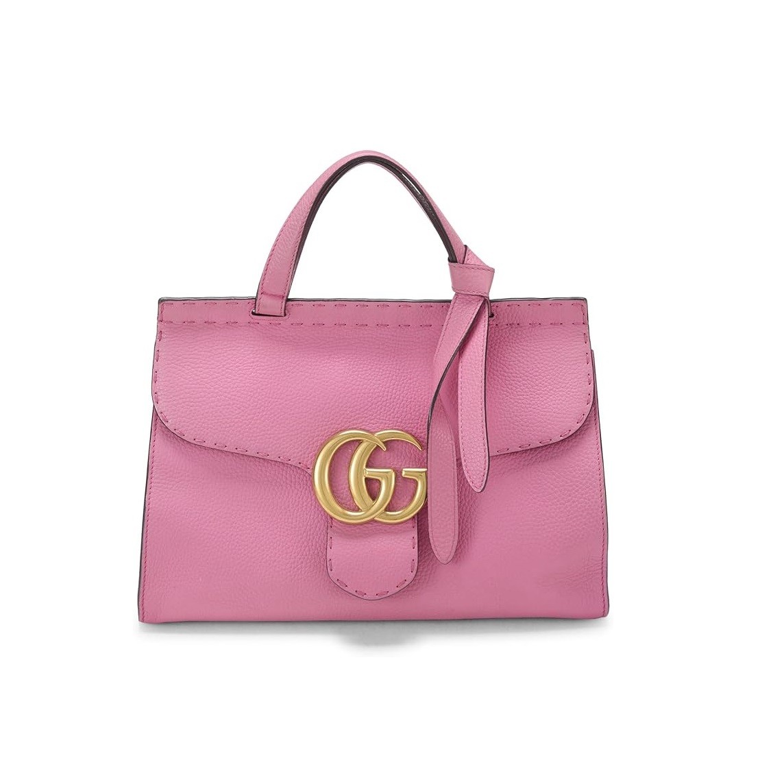 Gucci Pre-Loved Pink Leather GG Marmont Top Handle Flap Bag, Pink