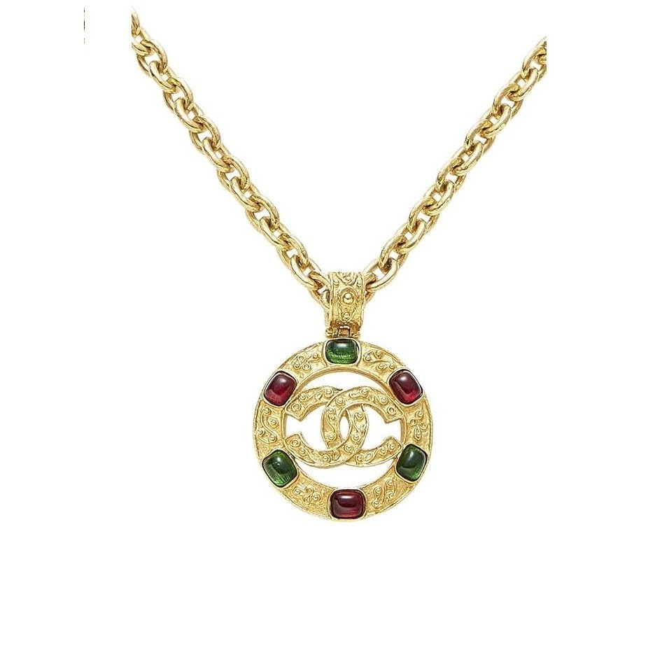 CHANEL Pre-Loved Gold & Multicolor Gripoix Filigree Necklace Large, Gold
