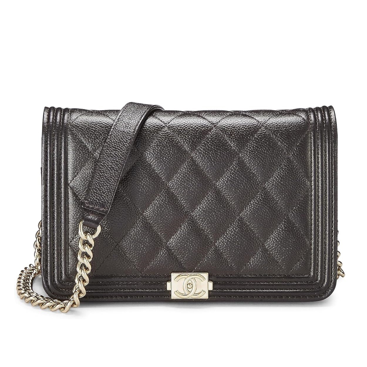 CHANEL Pre-Loved Brown Quilted Caviar Boy Wallet on Chain (WOC), Brown