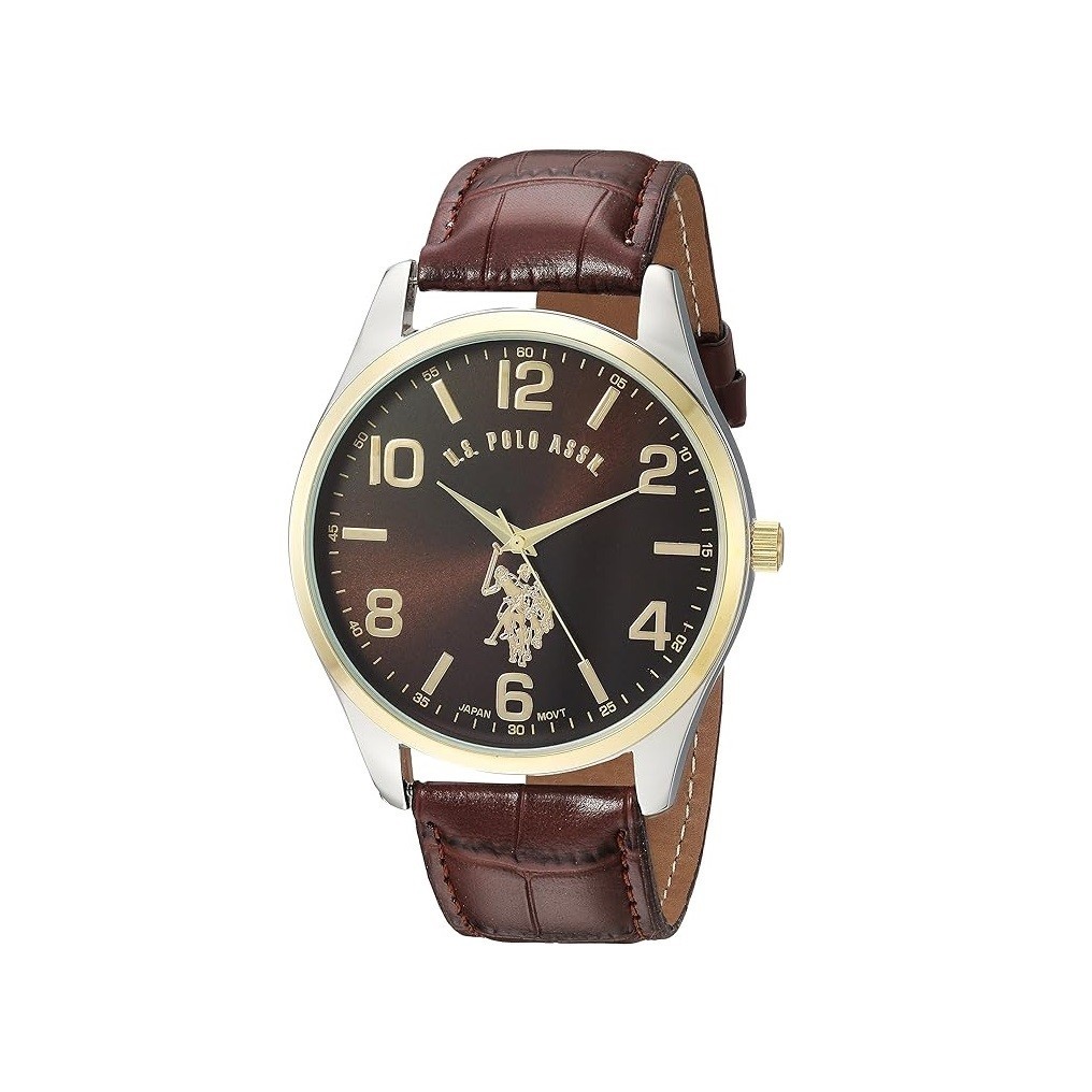Accutime U.S. Polo Assn. Classic Men's USC50225 Watch with Brown Faux-Leather Strap