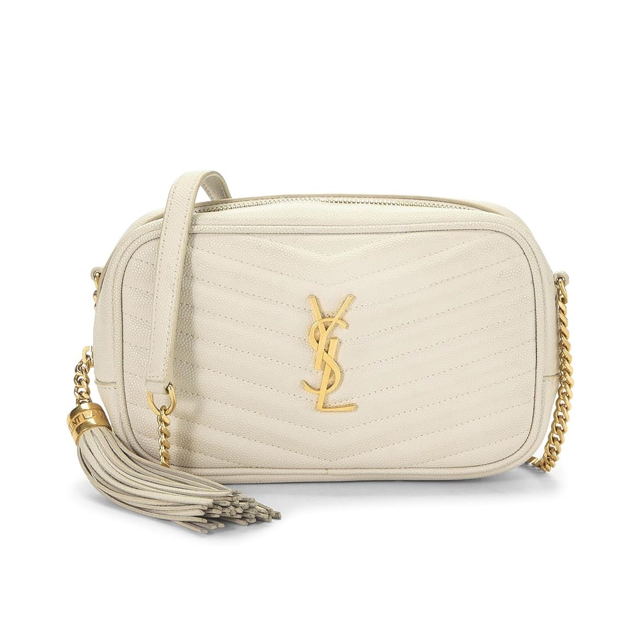YVES SAINT LAURENT Pre-Loved Cream Grainy Leather Lou Camera Bag Mini, White