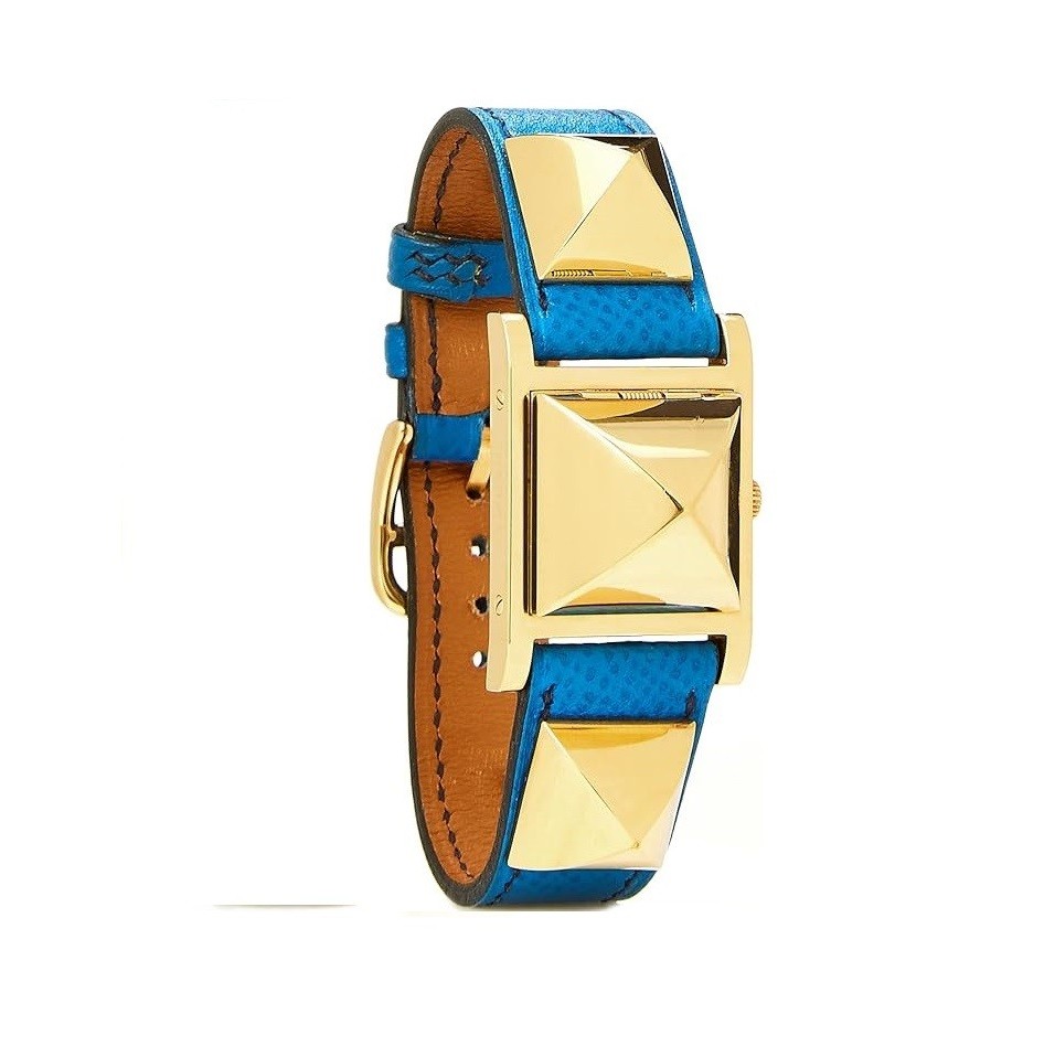 Hermes Hermès, Pre-Loved Gold & Blue Leather Medor Watch, Blue