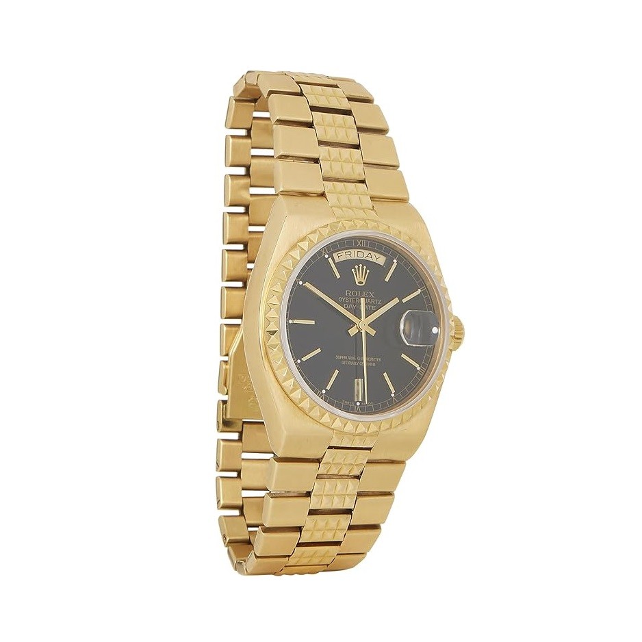 Rolex Pre-Loved 18k Yellow Gold Oyster Quartz Day-Date 19028 36mm, Black