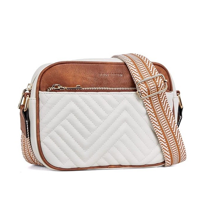 BOSTANTEN Quilted Crossbody Bags for Women Vegan Leather Purses Small Shoulder Handbags with Wide Strap