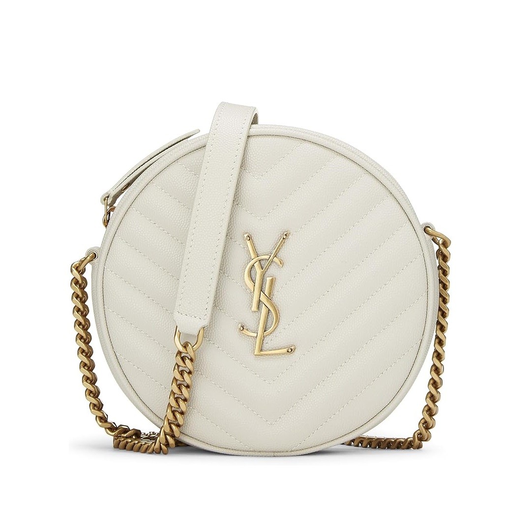 YVES SAINT LAURENT Pre-Loved Cream Grainy Leather Round Camera Bag, Cream