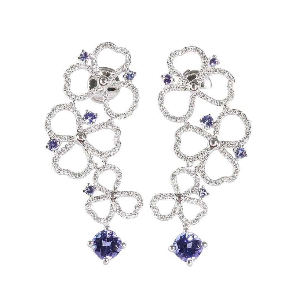Tiffany & Co. Pre-Loved, Paper Flowers Tanzanite Earrings, 18k White Gold 0.56 CTW , 45 mm