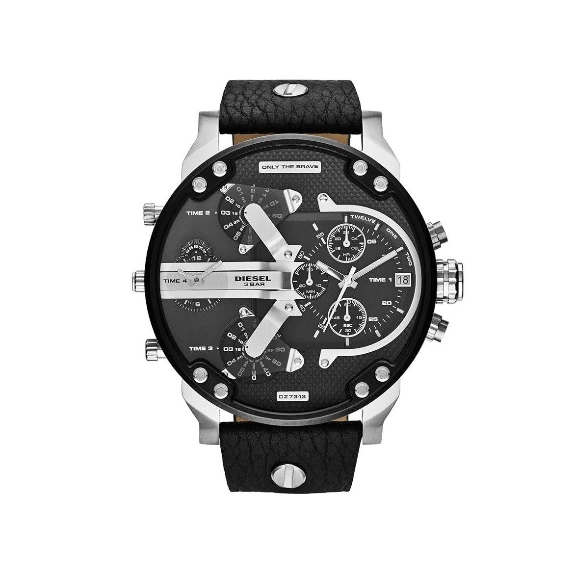 Diesel Mr. Daddy 2.0 Stainless Steel and Leather Chronograph Men's Watch, Color: Black/Silver (Model: DZ7313)