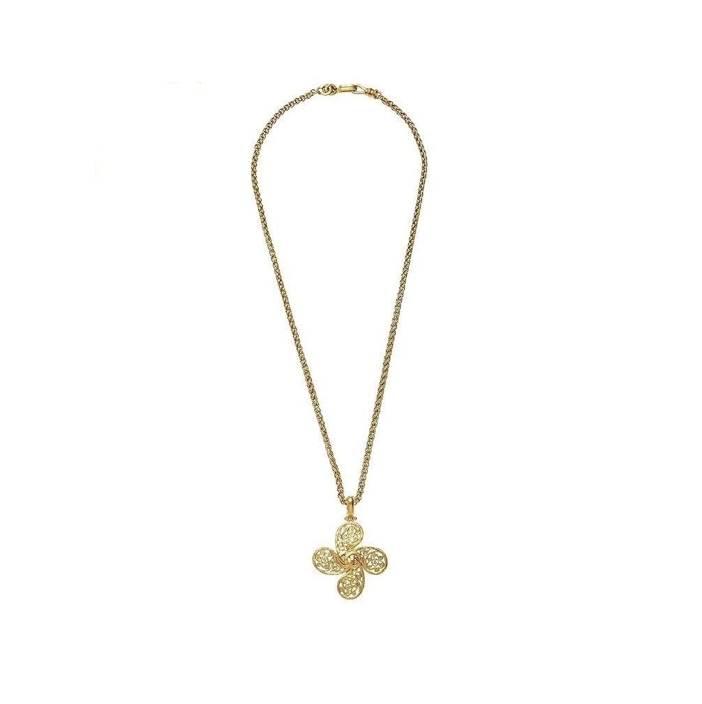 CHANEL Pre-Loved Gold Filigree Cross Necklace, Gold