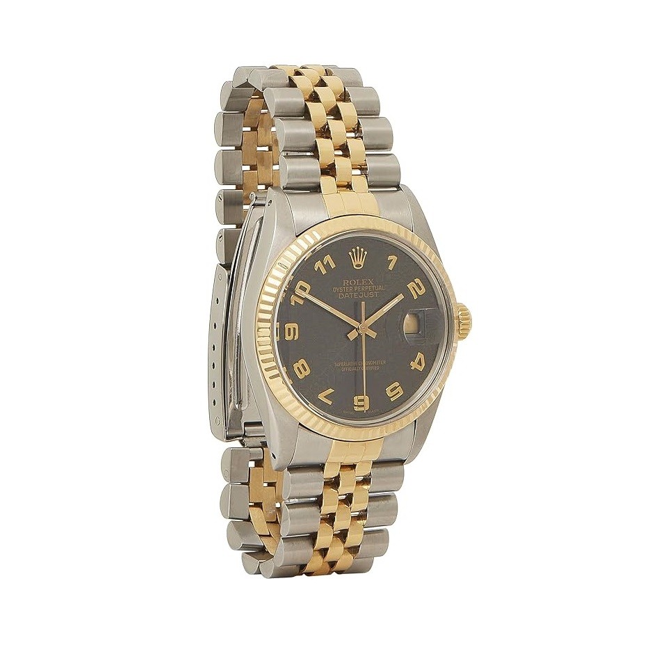 Rolex Pre-Loved Stainless Steel & 18K Yellow Gold Arabic Computer Datejust 16013 36mm, Grey