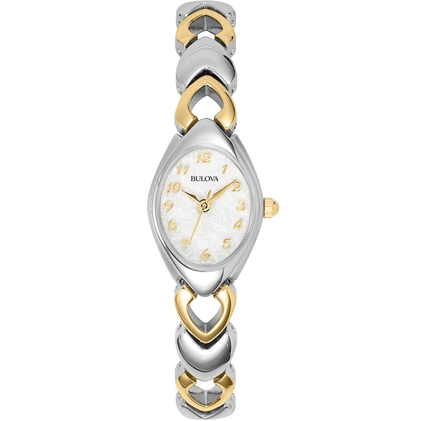Bulova Ladies' Classic Two-Tone Stainless Steel 3-Hand Quartz, White Patterned Dial Style: 98V02