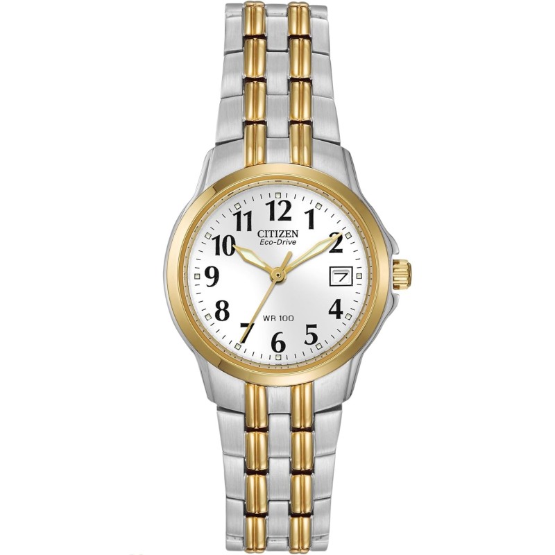 Citizen Women's Eco-Drive Dress Classic Two Tone Gold Stainless Steel Watch, Easy to Read, White Dial, 26mm (Model: EW1544-53A)