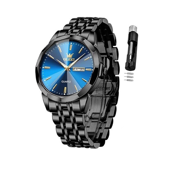 OLEVS Watch for Men Diamond Business Dress Analog Quartz Stainless Steel Waterproof Luminous Date Two Tone Luxury Casual Wrist Watch