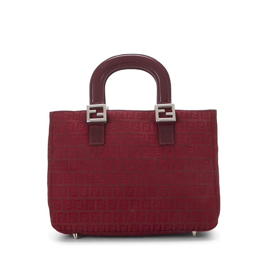 FENDI Pre-Loved Red Zucchino Canvas Handbag Small, Red