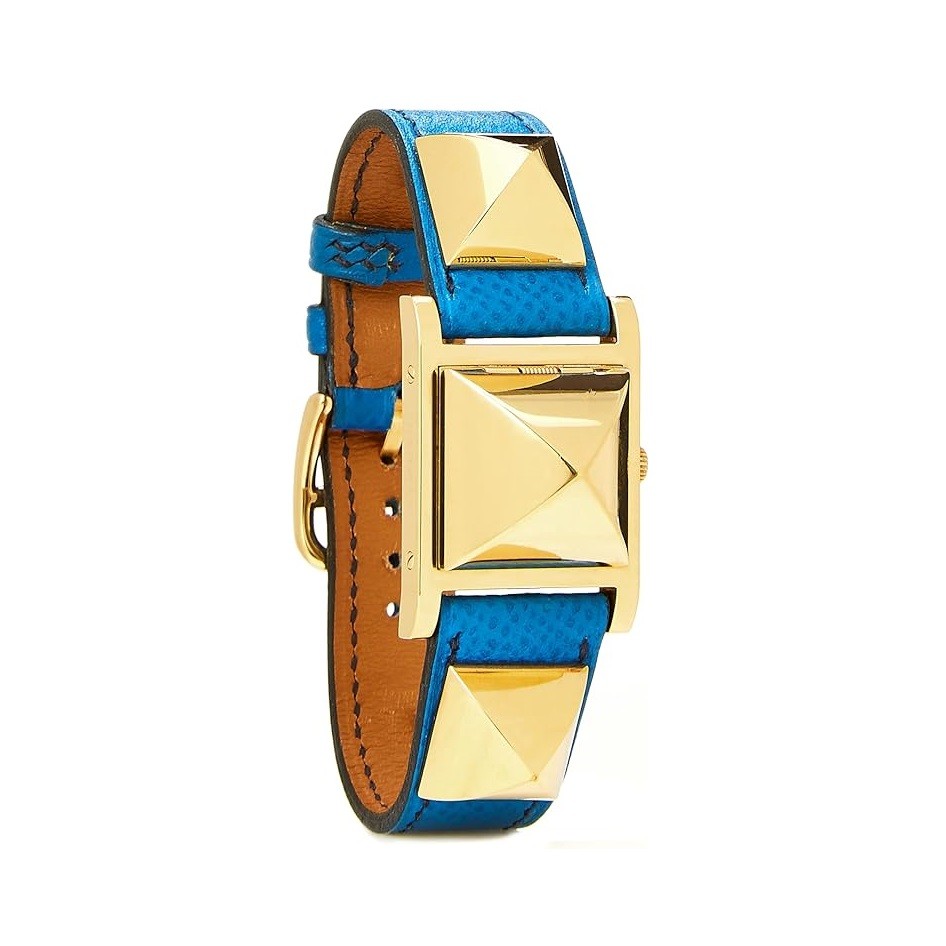 Hermes Hermès, Pre-Loved Gold & Blue Leather Medor Watch, Blue