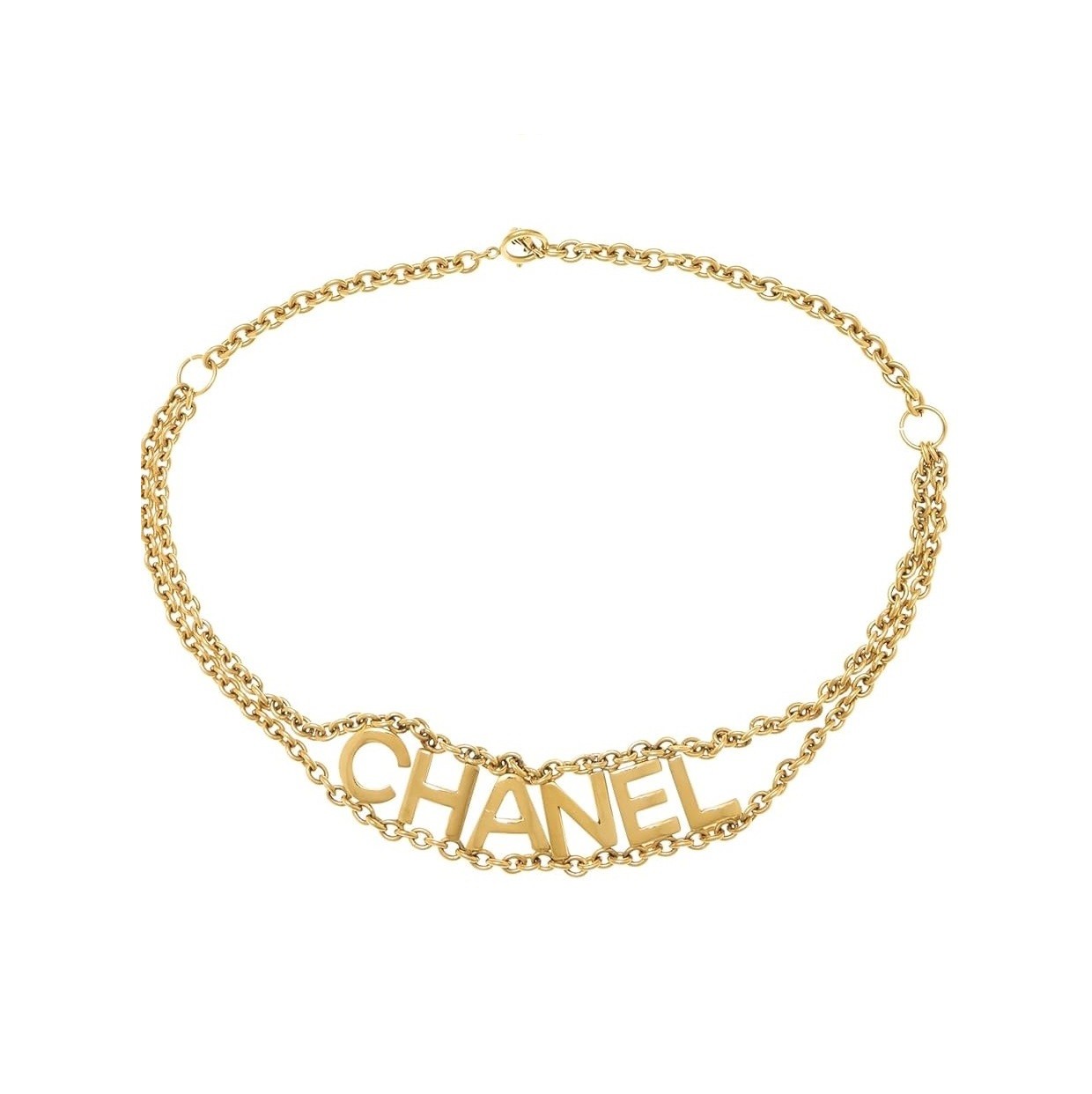 CHANEL Pre-Loved Gold Logo Charm Chain Belt, Gold