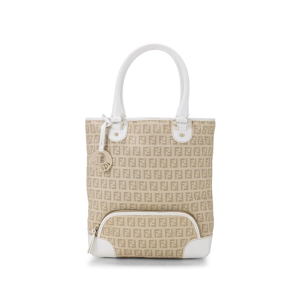 FENDI Pre-Loved Beige Zucchino Canvas Tote Small, White