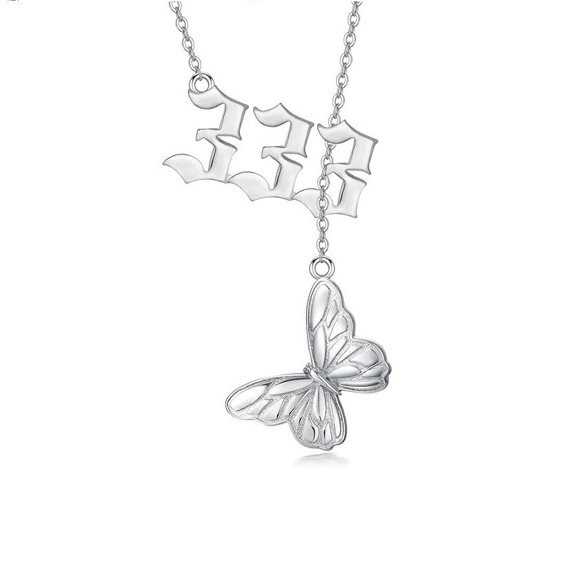 Angel Number Necklace 925 Sterling Silver 11 11/333/444 Angel Number Lariat Y-Shaped Necklace Butterfly Drop Pendant Numerology Jewelry Gifts for Women