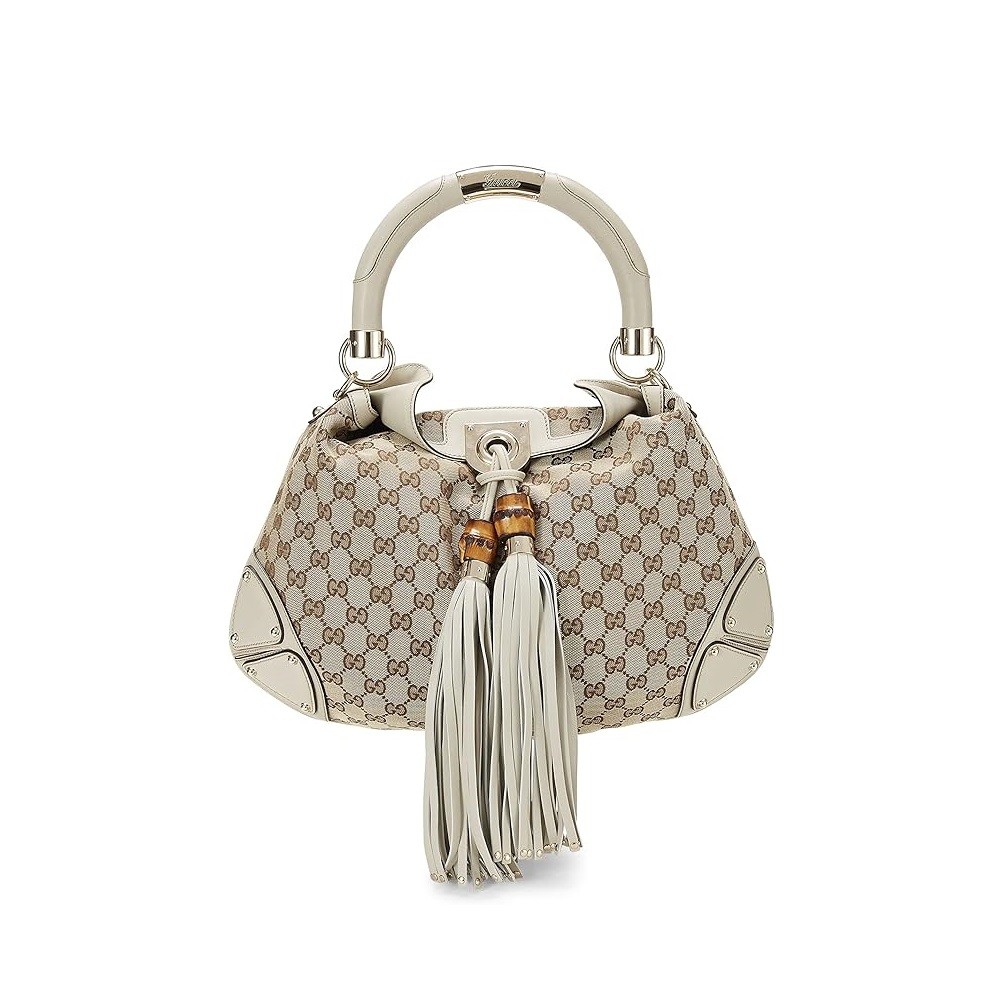 Gucci Pre-Loved Cream Original GG Canvas Indy Hobo, Beige