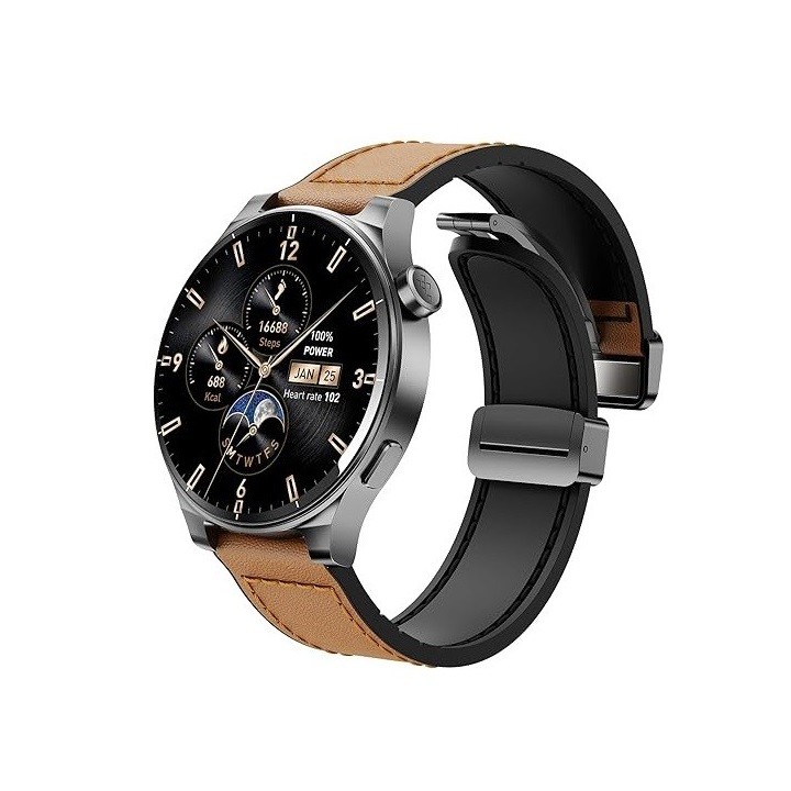 TOZO S5 Smart Watch (Answer/Make Calls), 1.43’’ AMOLED Smart Watches for Men Women 100+ Sport Modes Fitness Watch with Blood Oxygen/Sleep/Heart Rate Monitor, IP68 Waterproof Smartwatch, Leather Band