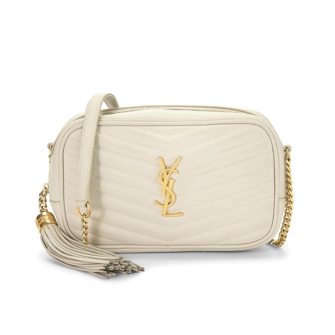YVES SAINT LAURENT Pre-Loved Cream Grainy Leather Lou Camera Bag Mini, White